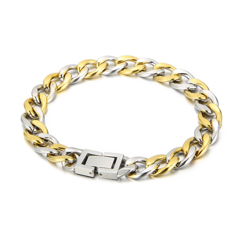 Men's Cuban Chain Bracelets Gold and Silver Color Stainless Steel Figaro Link Chain Bracelets For Men Trendy Jewelry