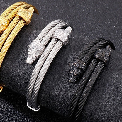 Modern Minimalist Two Strand Woven Steel Wolf Bangle