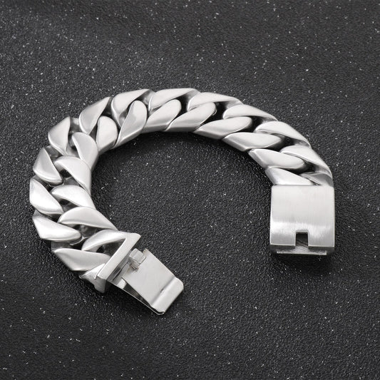 Huge Gauge Ultra-Gloss Steel Cuban Chain Mens Bracelet