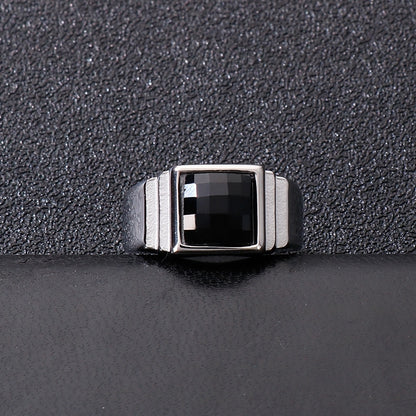 Black and Steel Layering Signet Ring Duo