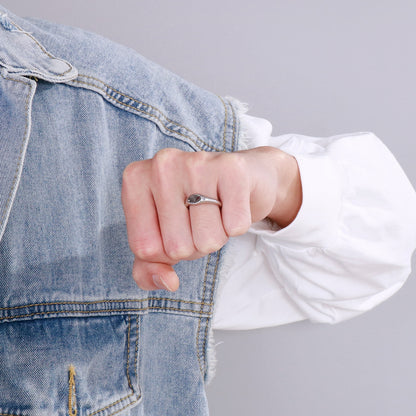 Black and Steel Layering Signet Ring Duo