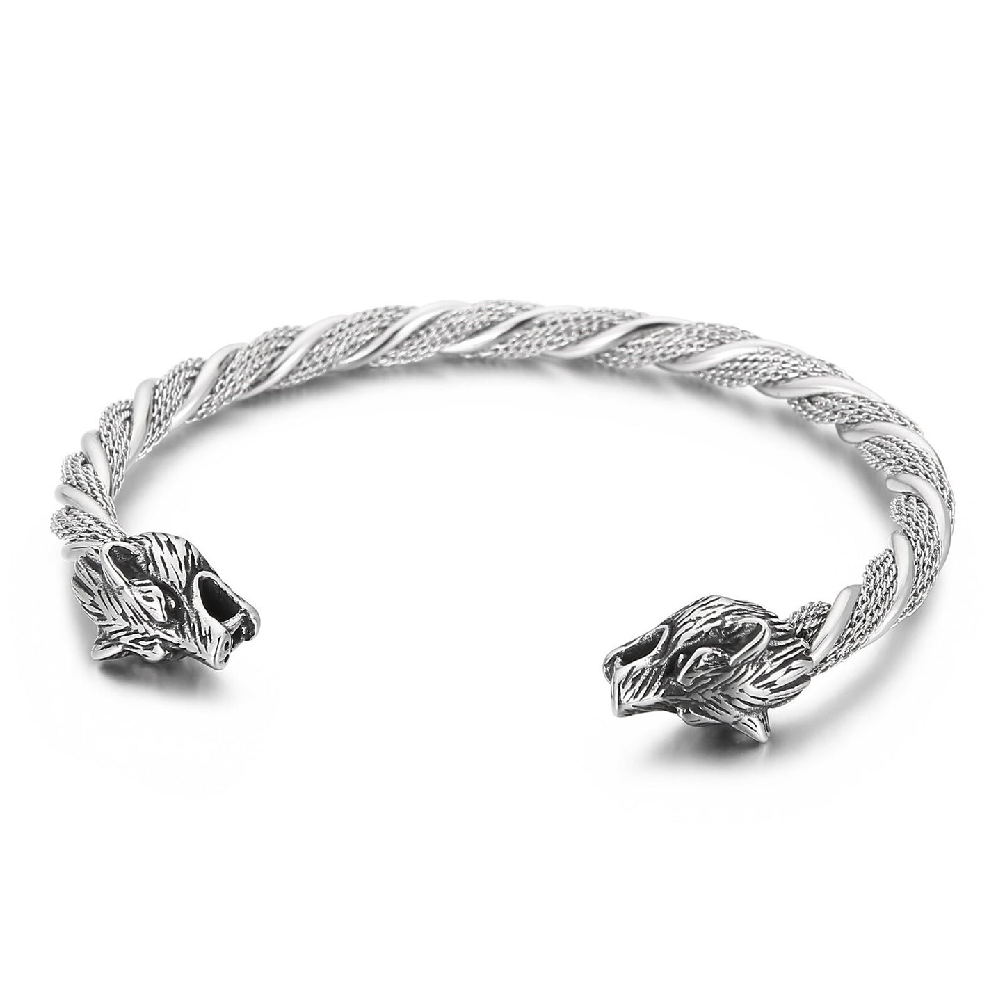 Snake Wolf Charms Open Bangle For Men Stainless Steel Twist Link Chain Adjustable Punk Bracelet Bangles Fashion Jewelry