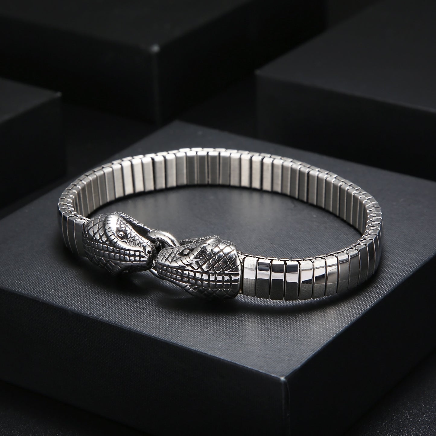 Viking Snake Charms Men's Bracelet High Polished Link Chain Stainless Steel Wrist Bangle Punk Jewelry