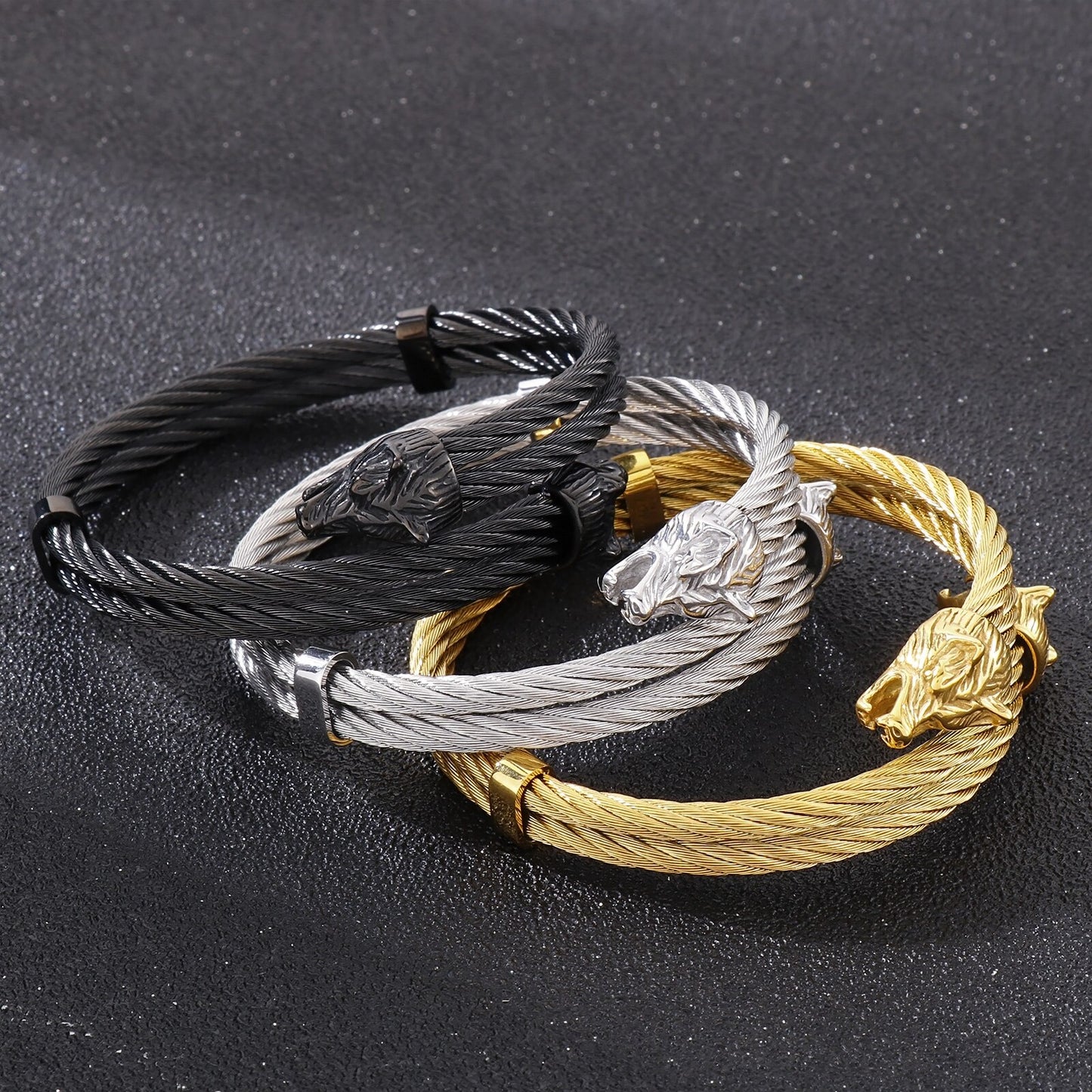 Modern Minimalist Two Strand Woven Steel Wolf Bangle