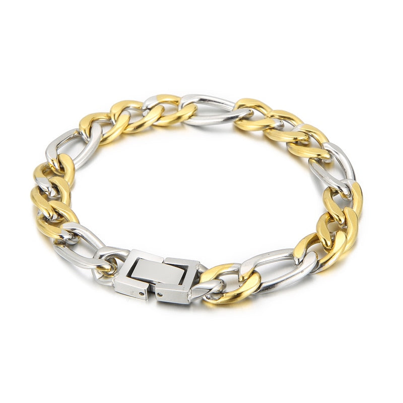 Men's Cuban Chain Bracelets Gold and Silver Color Stainless Steel Figaro Link Chain Bracelets For Men Trendy Jewelry