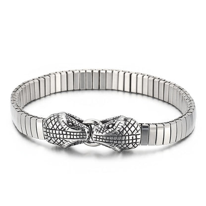 Viking Snake Charms Men's Bracelet High Polished Link Chain Stainless Steel Wrist Bangle Punk Jewelry