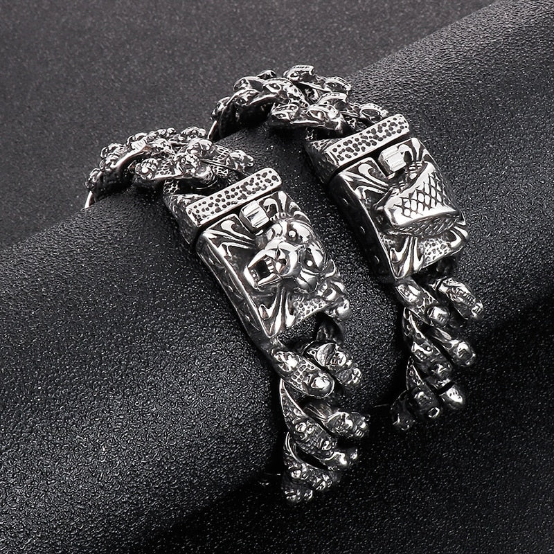 Punk Snake Tiger Men Bracelets Stainless Steel Animal Head Link Chain Bracelets For Men Vintage Gothic Jewelry