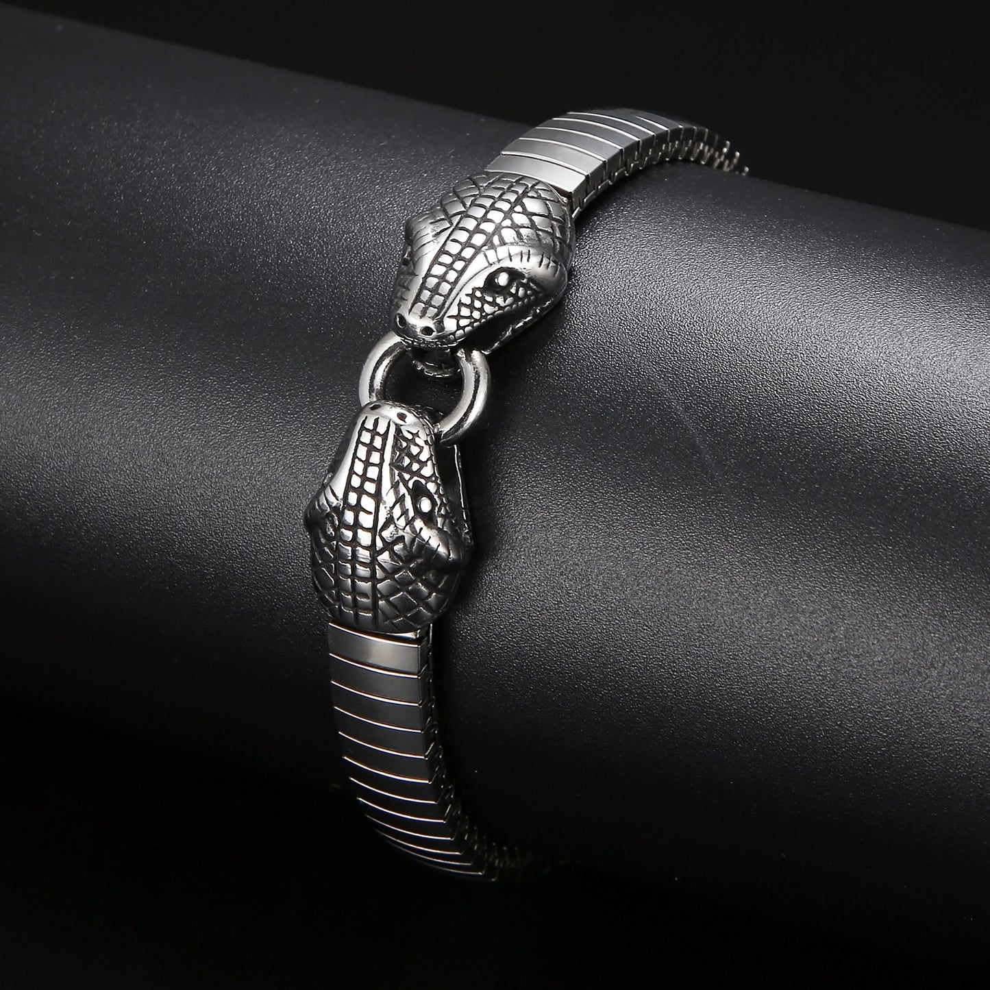 Viking Snake Charms Men's Bracelet High Polished Link Chain Stainless Steel Wrist Bangle Punk Jewelry