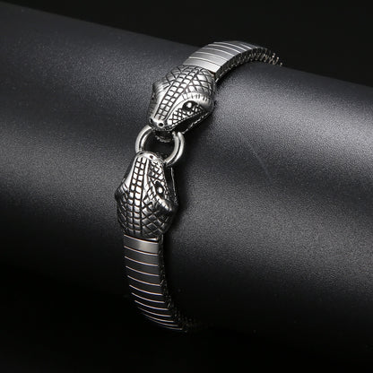 Viking Snake Charms Men's Bracelet High Polished Link Chain Stainless Steel Wrist Bangle Punk Jewelry