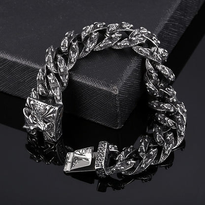 Punk Wolf Head Animal Men Bracelet Viking Retro Stainless Steel Wristband Charm Trendy Plait Chain Bangle Jewelry