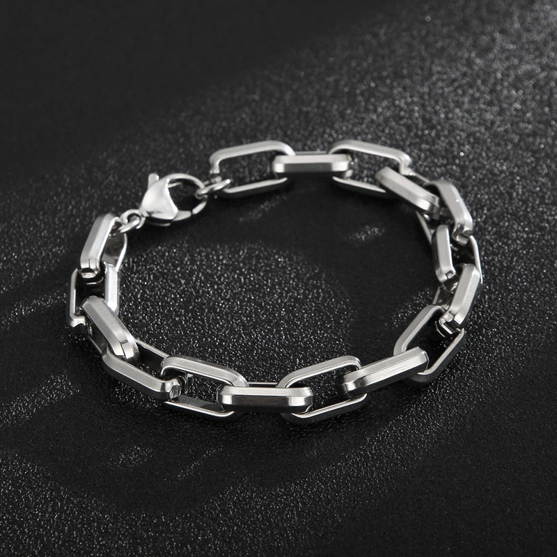 Men's Bracelets Hip Hop Hollow Square Link Chain Stainless Steel Bracelets For Men Vintage Jewelry