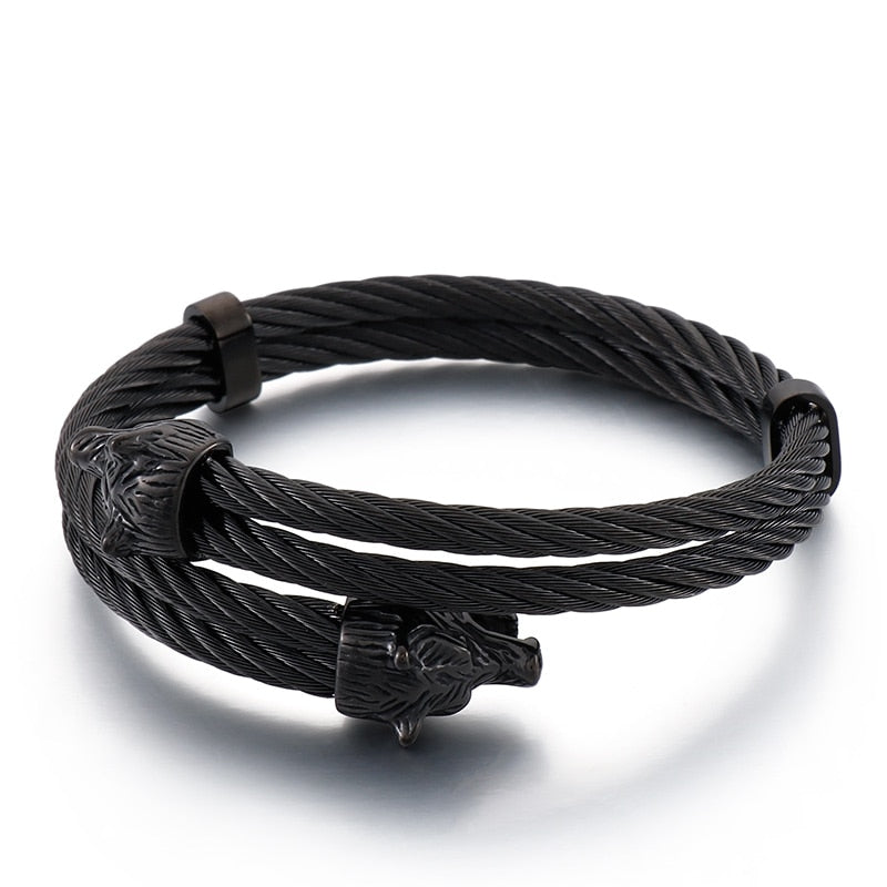 Modern Minimalist Two Strand Woven Steel Wolf Bangle