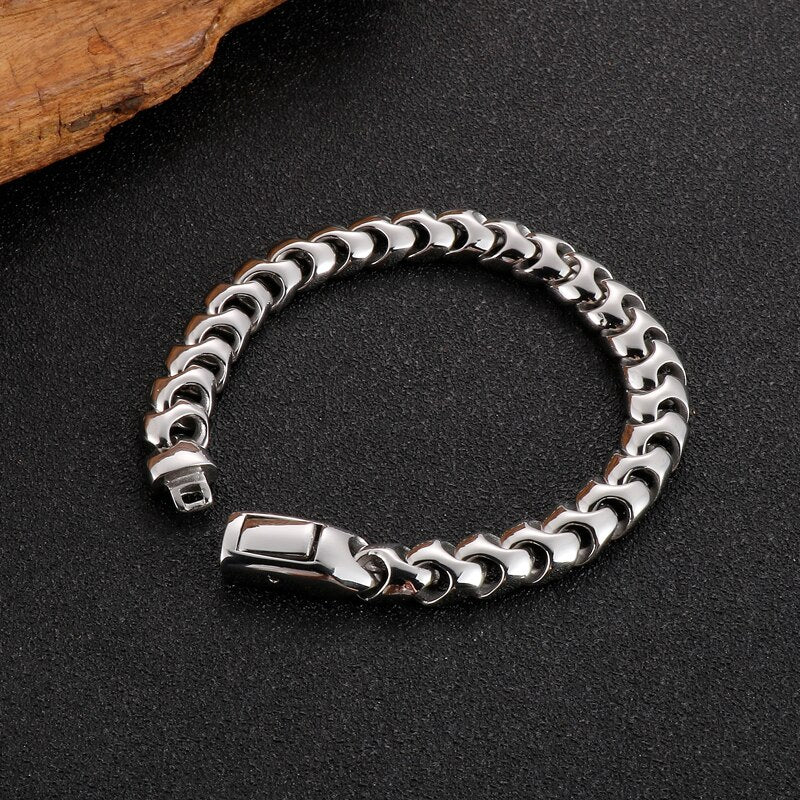 Retro Silver Color Stainless Steel Bracelets for Men Viking Link Cuban Bone Chain Punk Biker Male Bracelets Jewelry