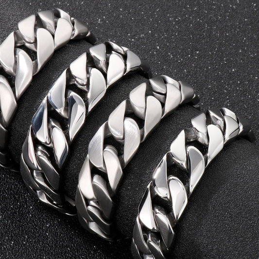 Huge Gauge Ultra-Gloss Steel Cuban Chain Bracelet