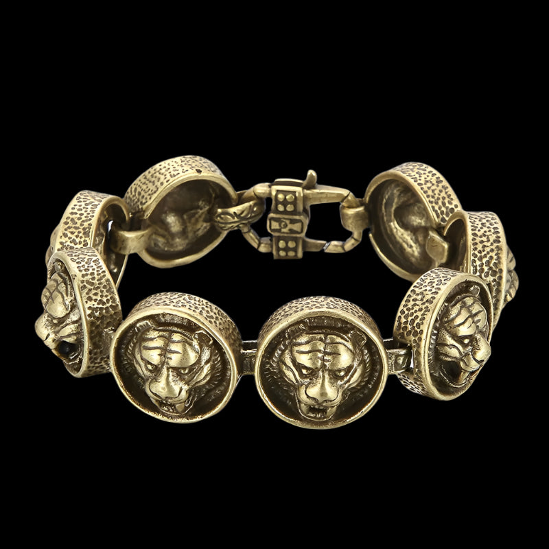 Tiger Head Mens Charm Bracelet