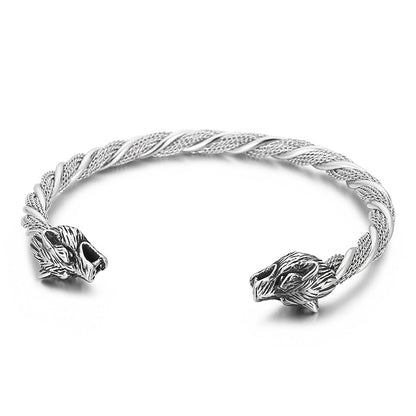 Snake Wolf Charms Open Bangle For Men Stainless Steel Twist Link Chain Adjustable Punk Bracelet Bangles Fashion Jewelry