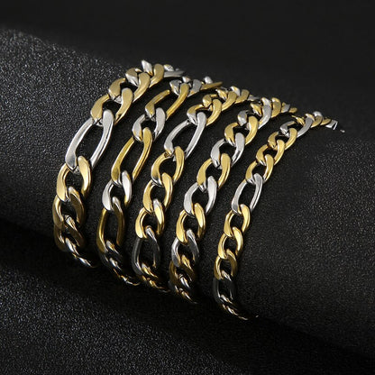 Men's Cuban Chain Bracelets Gold and Silver Color Stainless Steel Figaro Link Chain Bracelets For Men Trendy Jewelry