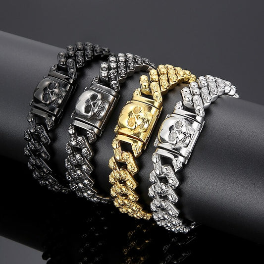 Retro Skeleton Men's Bracelet Stainless Steel Punk Skull Wristband Viking Charm Bangles 2022 Trendy Jewelry for Men