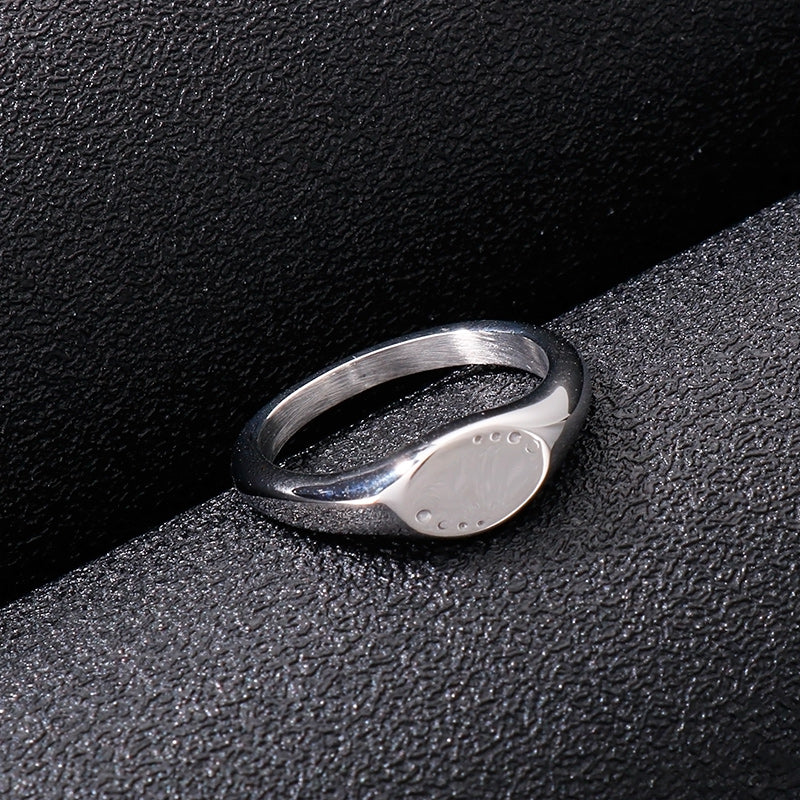 Black and Steel Layering Signet Ring Duo