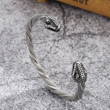 Snake Wolf Charms Open Bangle For Men Stainless Steel Twist Link Chain Adjustable Punk Bracelet Bangles Fashion Jewelry