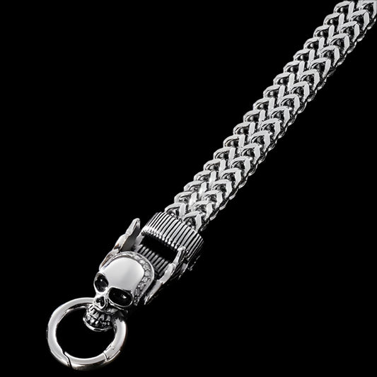 Signet Skull Valkyrie Woven Chain Mens Bracelet
