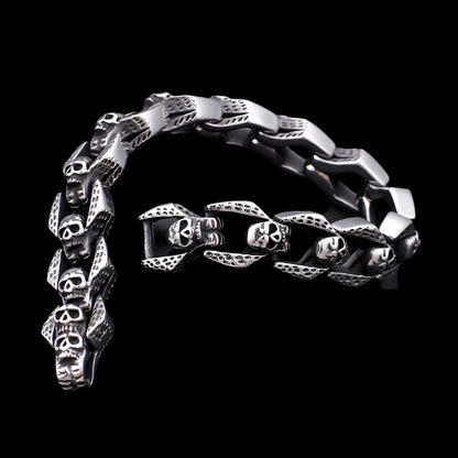 Skull Geometric Link Blackened Metal Bracelet