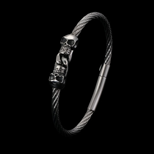 Skull Signet Twisted Wire Mens Bracelet