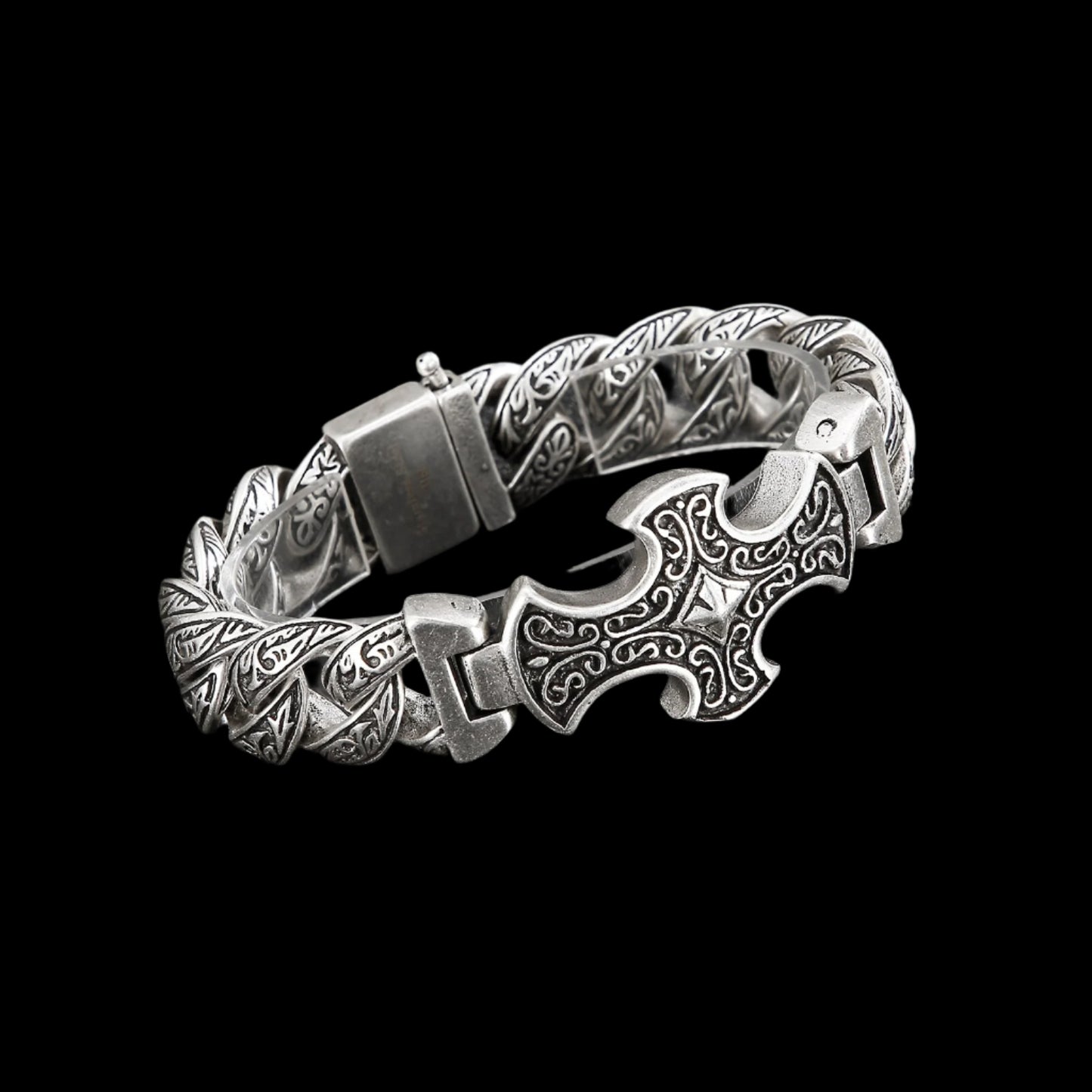Viking Cross Ancient Scrollwork Mens Bracelet