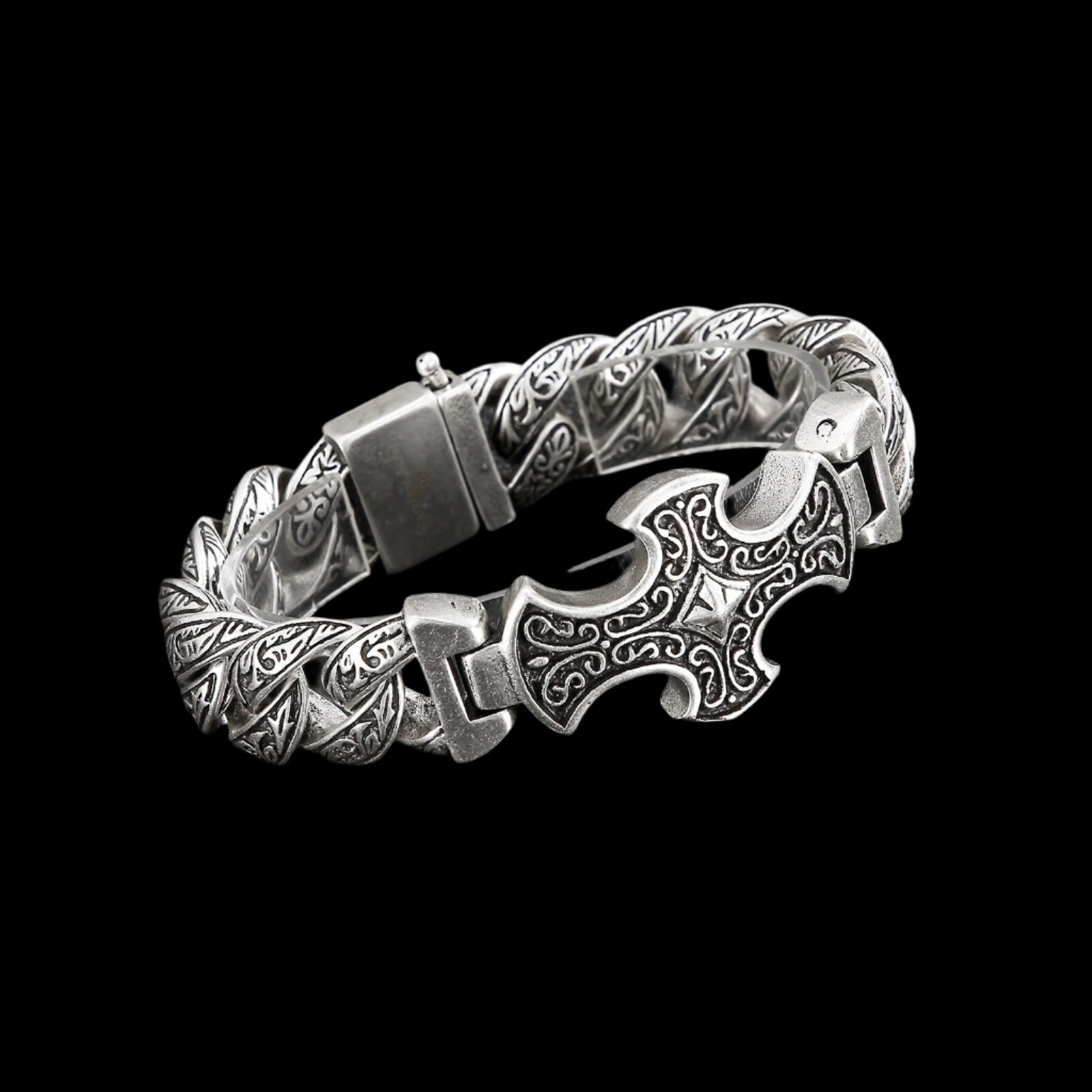 Viking Cross Ancient Scrollwork Mens Bracelet
