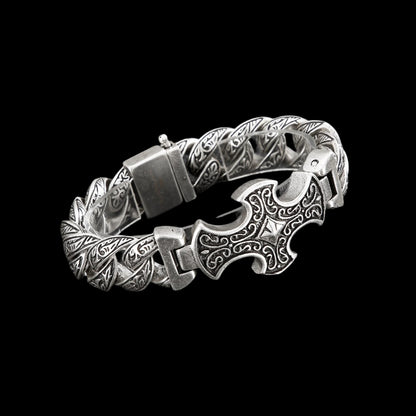 Viking Cross Ancient Scrollwork Mens Bracelet