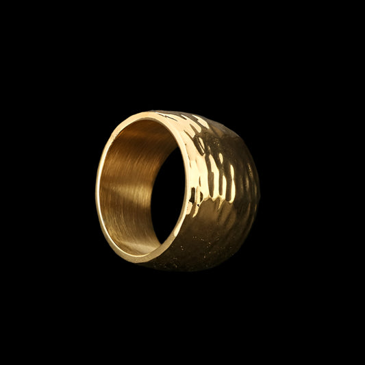 Wave Line Thick Hammered Mens Ring