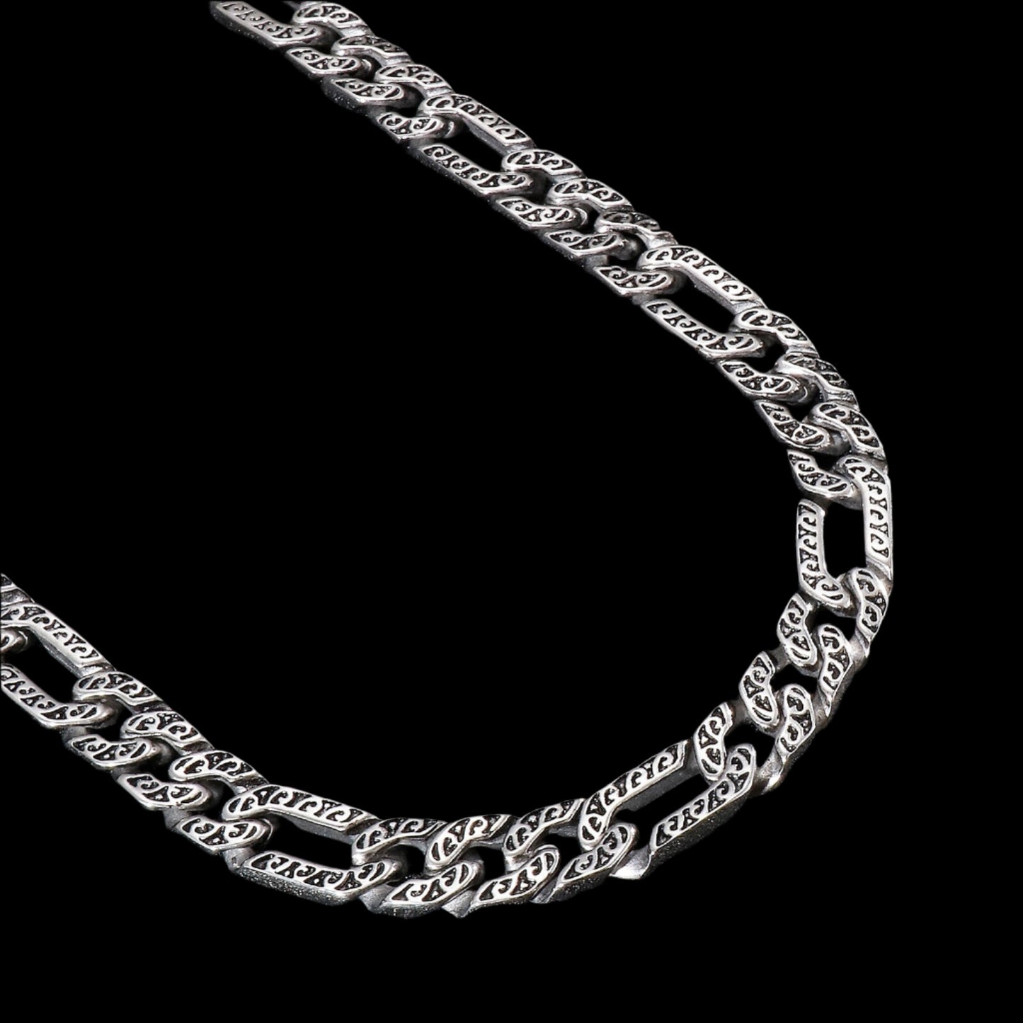 Wave Scrollwork Figaro Chain Mens Necklace