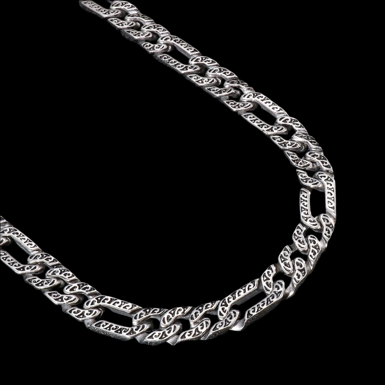 Wave Scrollwork Figaro Chain Mens Necklace