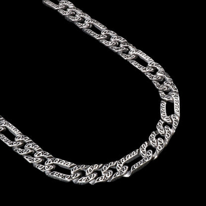 Wave Scrollwork Figaro Chain Mens Necklace