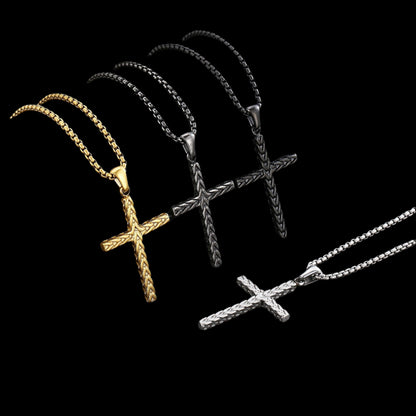 Woven Metal Minimalist Mens Cross Necklace