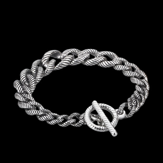 Woven Rope Steel Bold Link Chain Mens Bracelet
