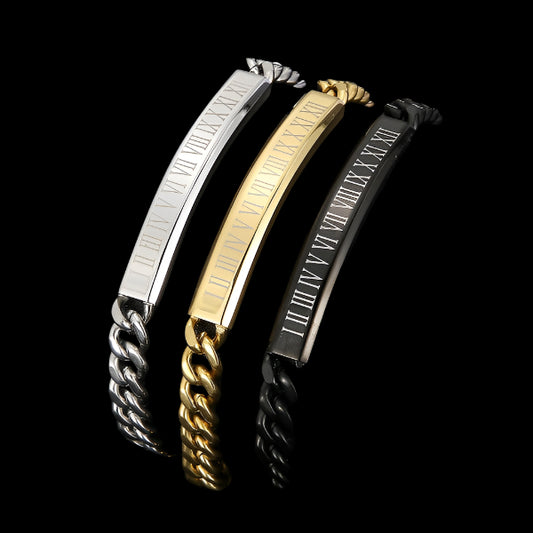 Roman Numeral Steel Bar Bracelet