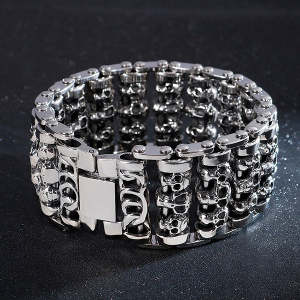 Wholesale Wide Skull Stainless Steel Bracelets Men Metal Biker Viking Charm Large Argent Men Bracelet Bangle Jewelry