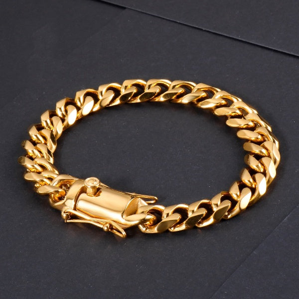 Simple Curb Link Chain Bracelet for Men Polishing Stainless Steel Gold & Silver Color Punk Jewelry Gift