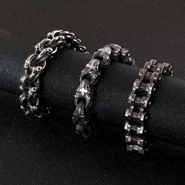 Wide Cross Link Bicycle Chain Bracelet Men Black Stainless Steel Bead Charm Chain Custom Design Bracelets Jewelry