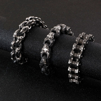 Wide Cross Link Bicycle Chain Bracelet Men Black Stainless Steel Bead Charm Chain Custom Design Bracelets Jewelry