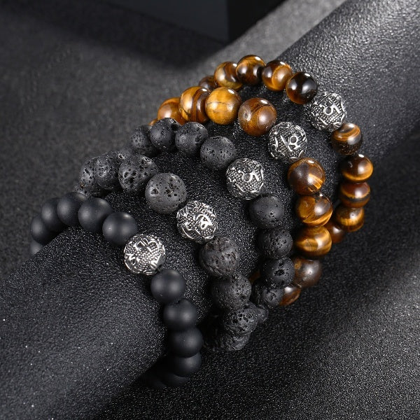 Vingtage Beads Bracelet Men Tiger Eye Charm 10mm 12mm Black Natural Lava Stone Bead Bracelet Mens 2020 Fashion Jewelry