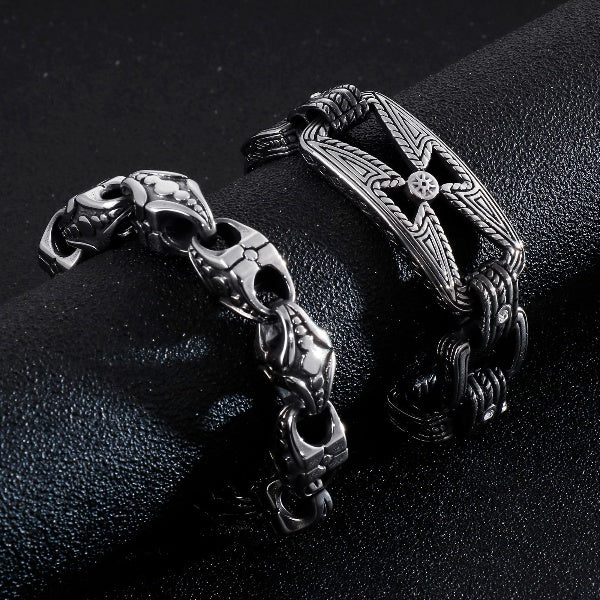 Viking Bracelet Punk Men Cross Bead Vintage Black Stainless Steel Link Charm Male Bracelets Bangle Fashion Jewelry