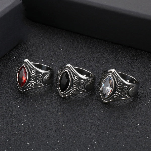 Zircon Stainless Steel Ring in Red, Black and White